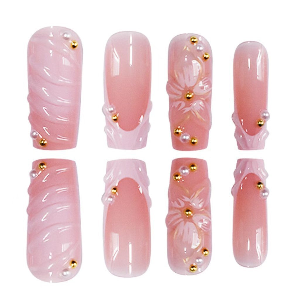 Elegant Floral Decorated Press-On Nails Bowlift