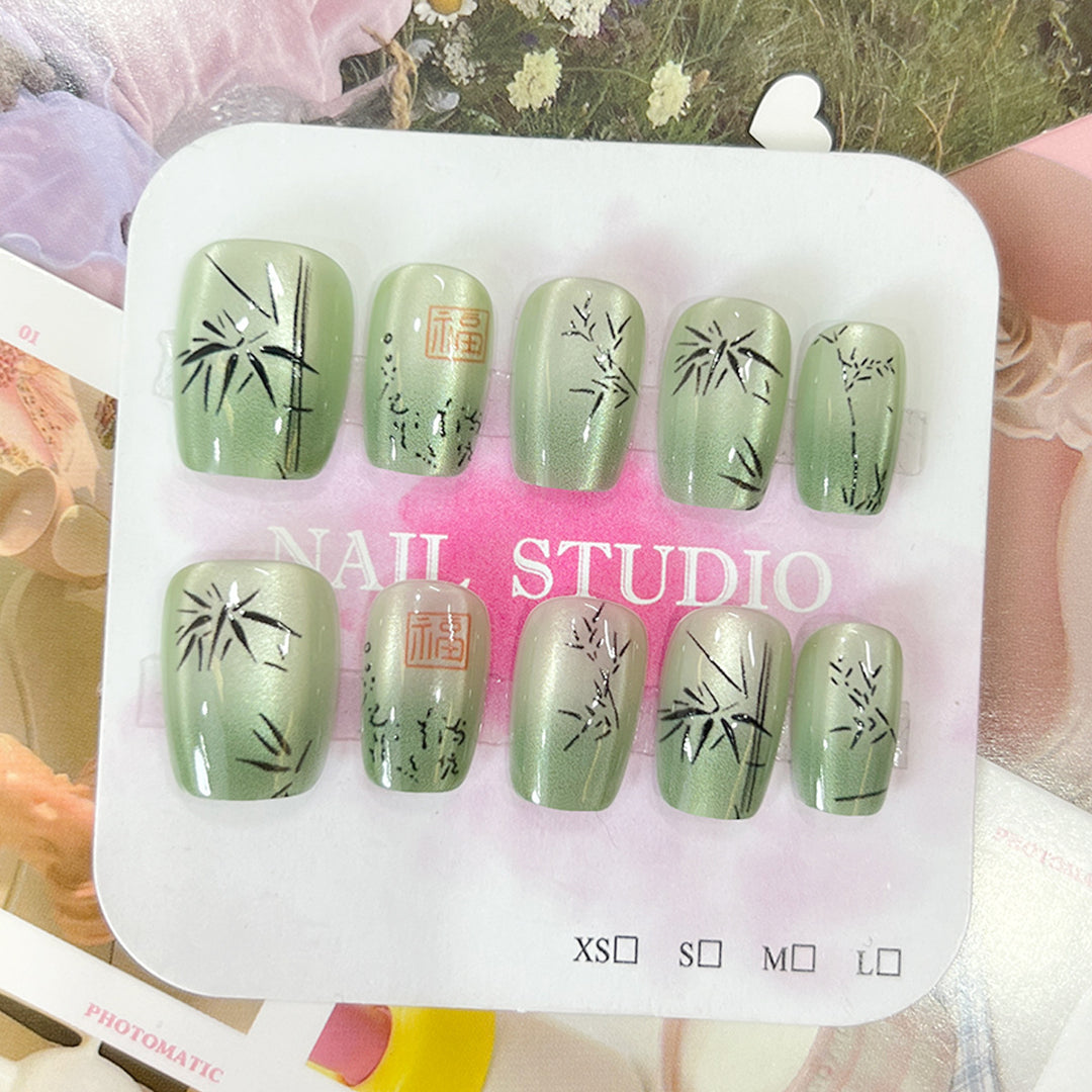 Artistic nail tips with bamboo motif Bowlift