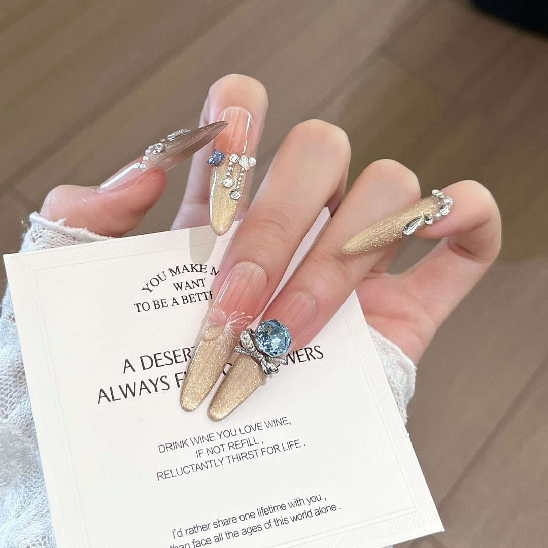 Decorative Press-On Nails with Gem Accents Bowlift
