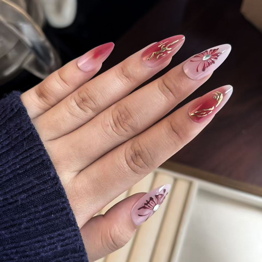 Elegant Hand-Painted Press-On Nail Art Bowlift