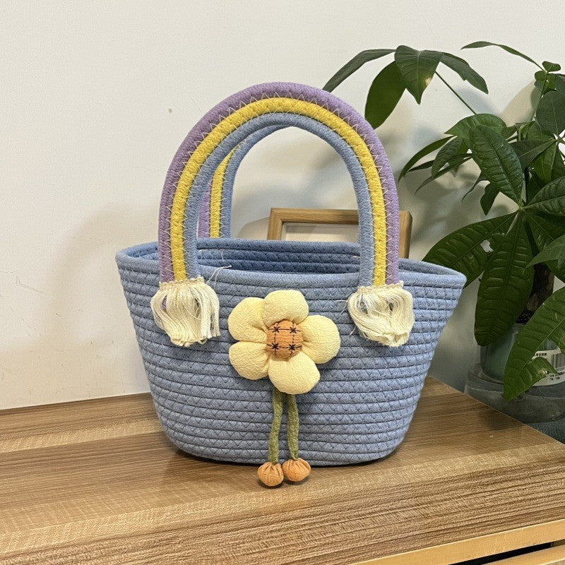 Women's handmade basket bag with color-coordinated handle accents Bowlift