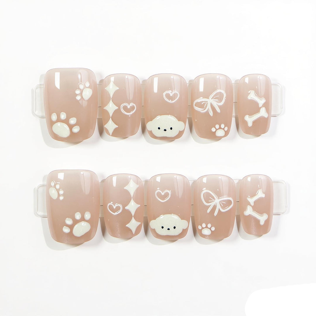 Decorative Press-On Nail Art Set with Cute Pet Themed Designs Bowlift