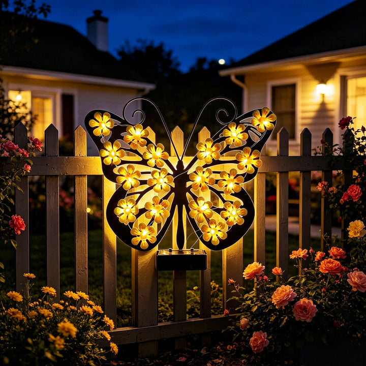 Decorative LED Butterfly Wall Light With Floral Micro-LED Accents And Battery-Powered Control Bowlift