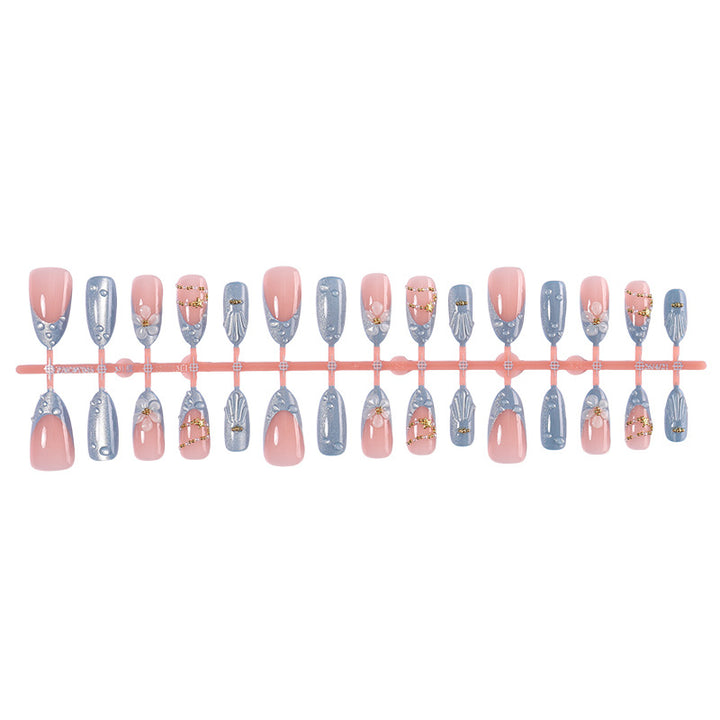 Decorative Press-On Nail Art Set with Gem Accents Bowlift