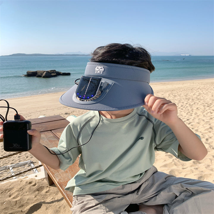 Child-Sunshade with Solar Fan and Integrated LED Lights Bowlift