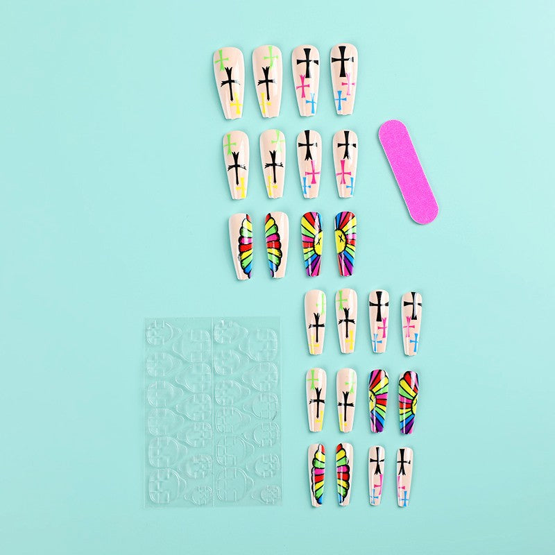 Artificial Nails Set with Creative Cross Pattern Bowlift
