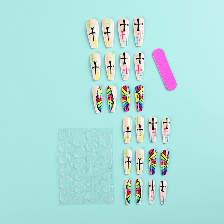 Artificial Nails Set with Creative Cross Pattern Bowlift