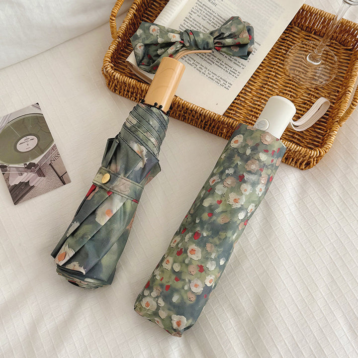 Ladies Folding Umbrella with Floral Design Bowlift