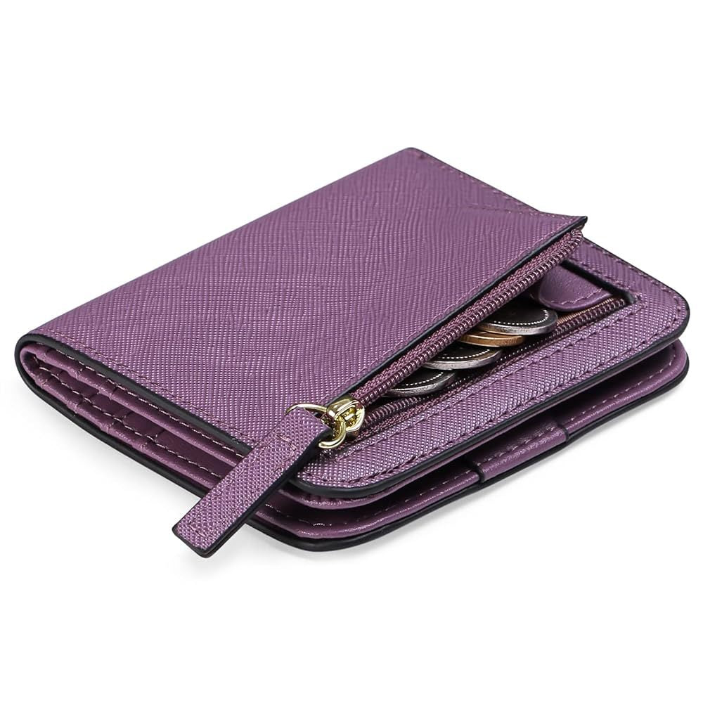 Compact Saffiano Card and Coin Wallet with Zipper Pocket Bowlift
