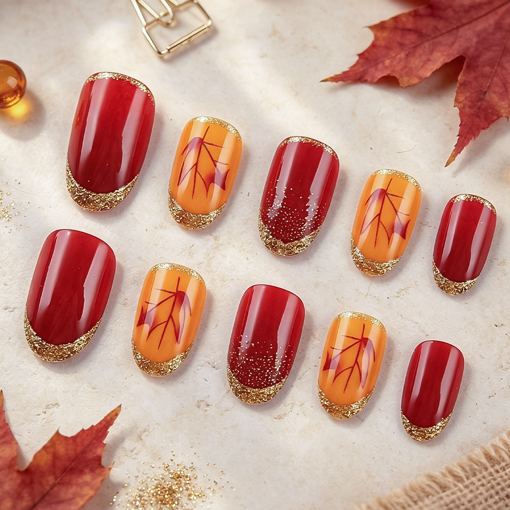 Elegant Fall-Themed Gel Nail Art Bowlift