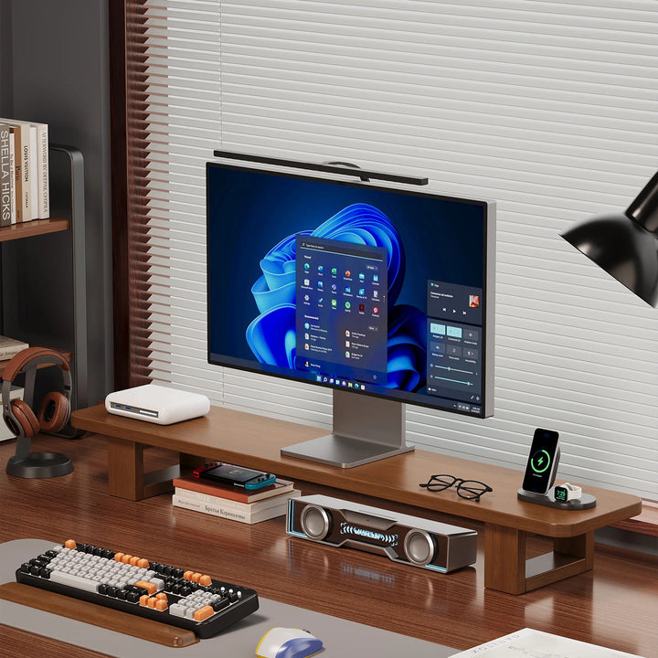 Modern Wooden Monitor Stand with Cable Management Bowlift