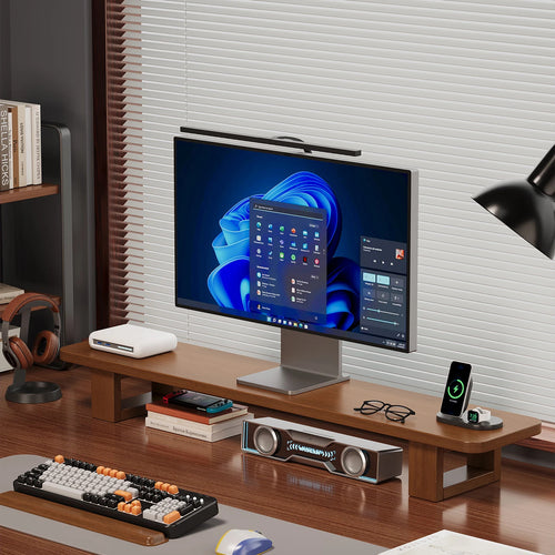Modern Wooden Monitor Stand with Cable Management Bowlift