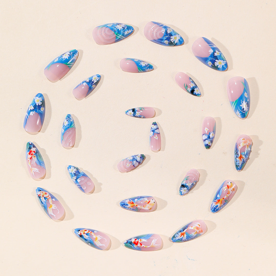 3D Koi Fish Art Stiletto Nail Extensions Bowlift