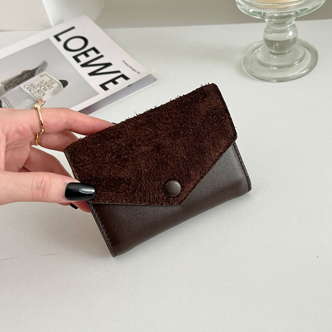 Compact Suede-Trim Leather Card Wallet Bowlift