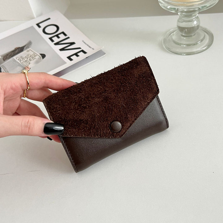 Compact Suede-Trim Leather Card Wallet Bowlift