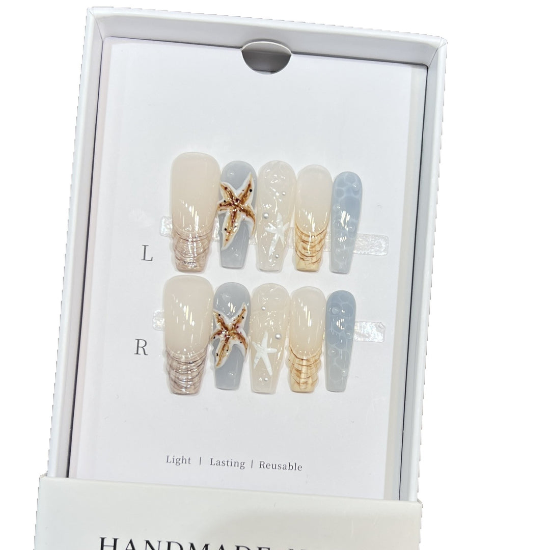 Handmade Coastal-Inspired Press-On Nail Set Bowlift