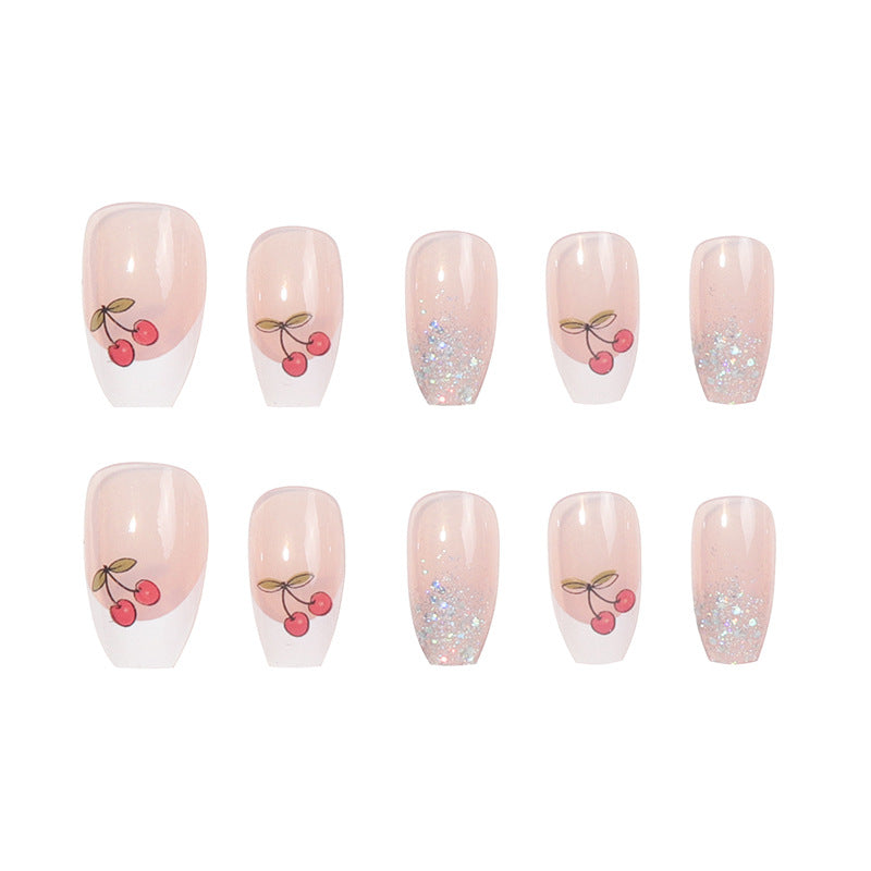 Decorative Stiletto Press-On Nails with Cherry Design Bowlift