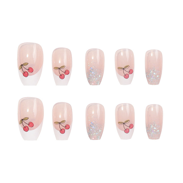 Decorative Stiletto Press-On Nails with Cherry Design Bowlift