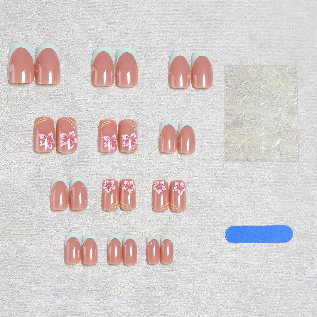 Artificial nails with floral design and glitter details Bowlift