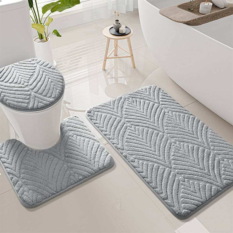 Plush Leaf-Pattern Toilet Mat Set