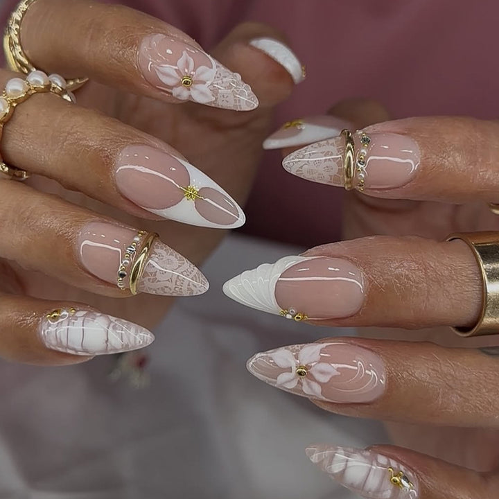 Decorative Floral Stiletto Nail Art Extensions Bowlift