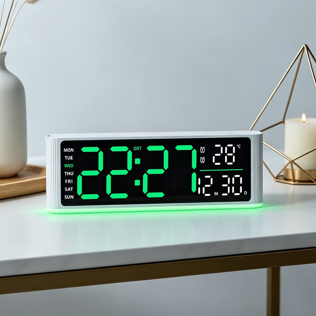 Digital LED alarm clock with temperature and day of week display Bowlift