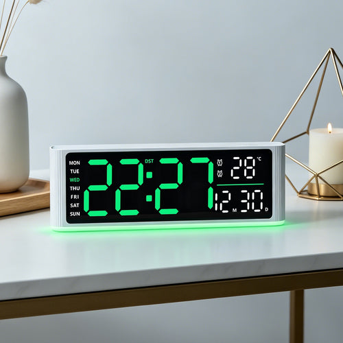 Digital LED alarm clock with temperature and day of week display Bowlift
