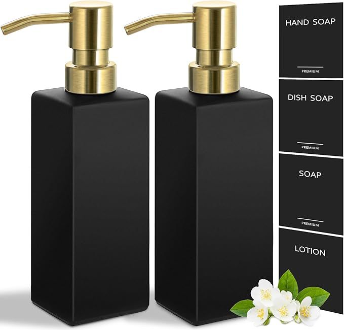 Refillable Tall Rectangular Glass Soap and Lotion Dispenser with Locking Pump Bowlift
