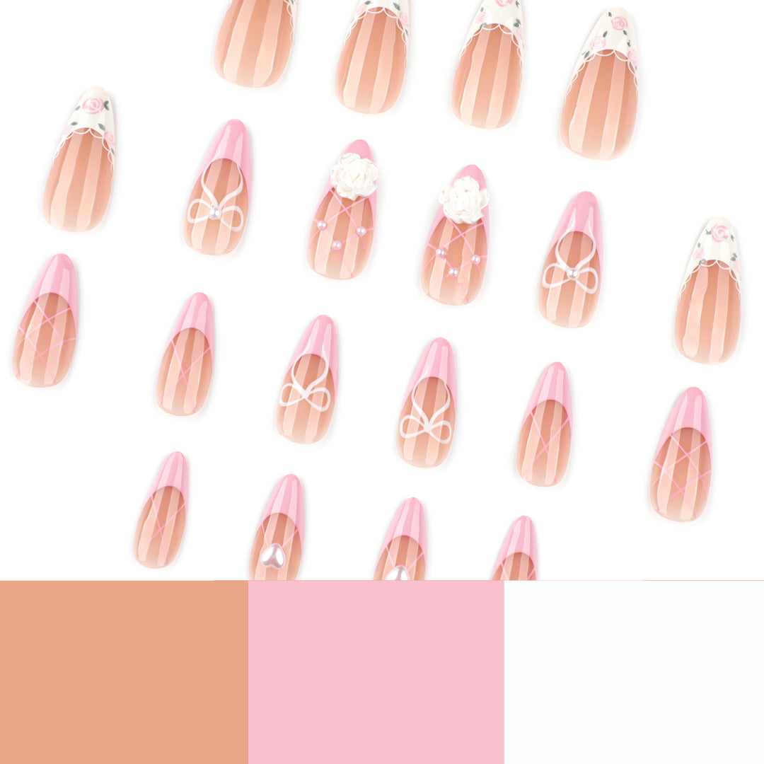 Artful nail art with floral details and bow embellishments Bowlift