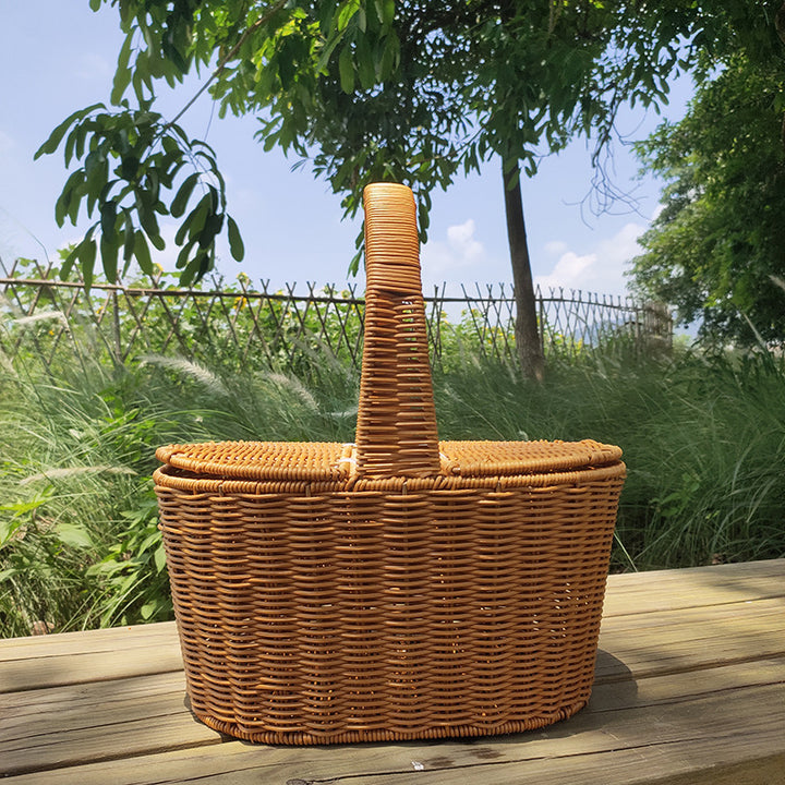 Elegant Woven Picnic Basket Bowlift