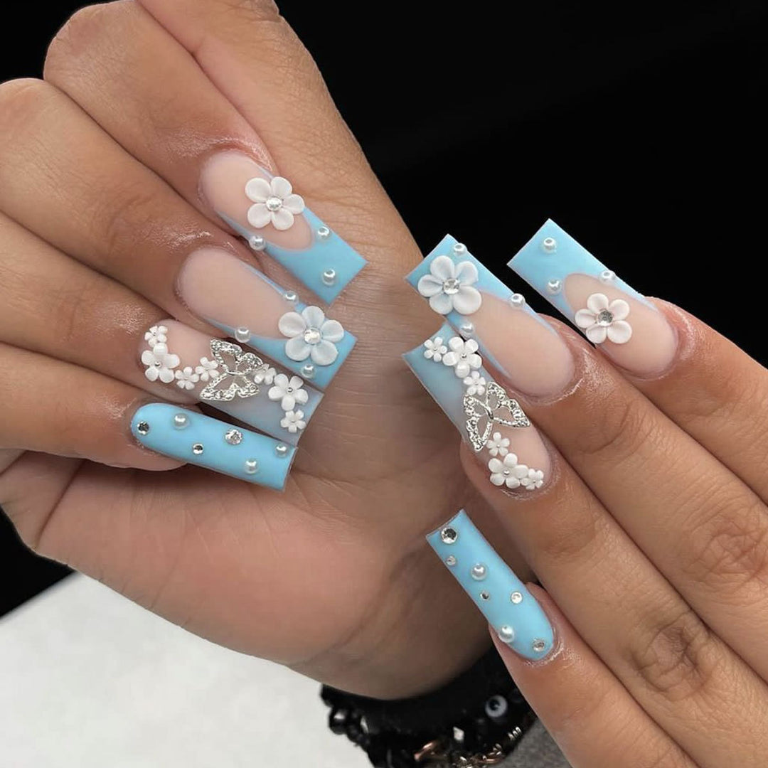 Decorative Floral Acrylic Nail Extensions Bowlift