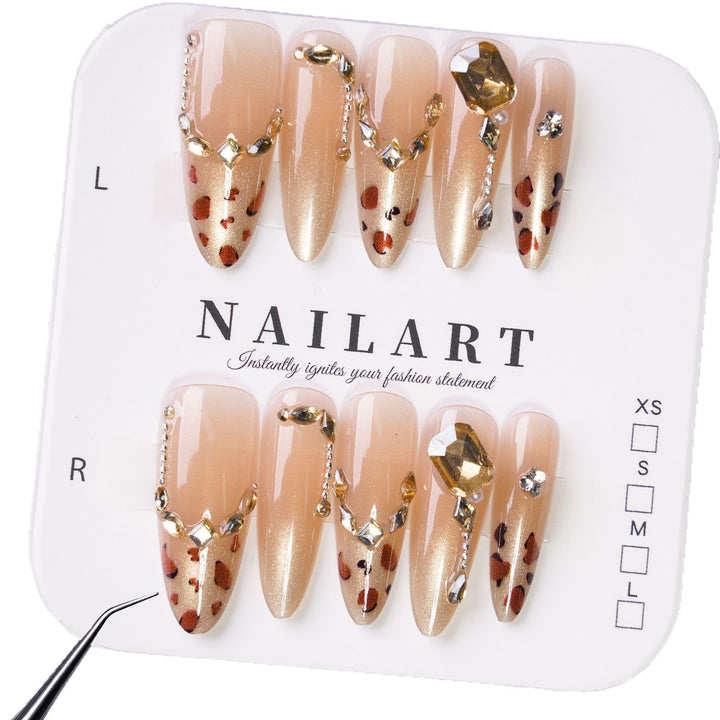 Glamorous artificial nails with elegant glitter accents and leopard details Bowlift