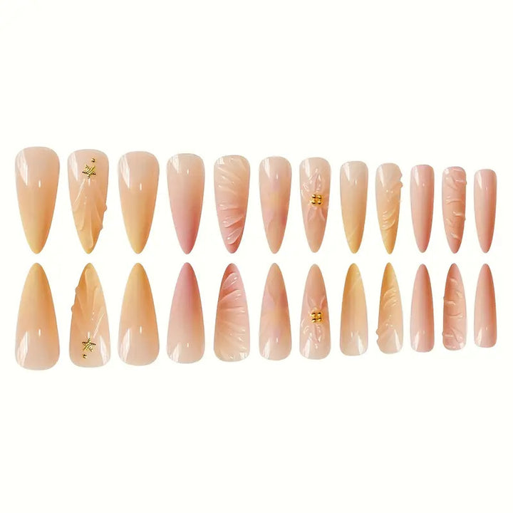 Artistic Press-On Nail Set with Floral Design Bowlift