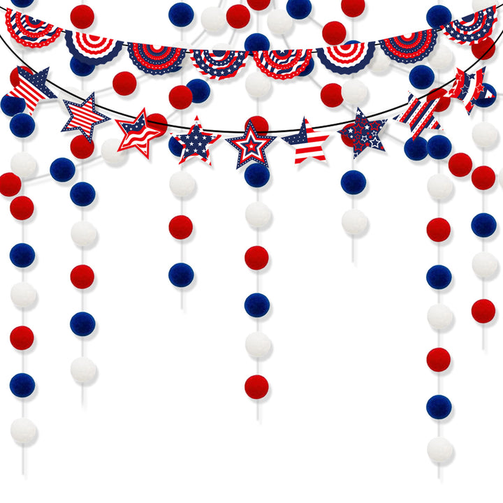 Unisex decorative paper fan garland with wavy semicircle pennants and star pattern Bowlift
