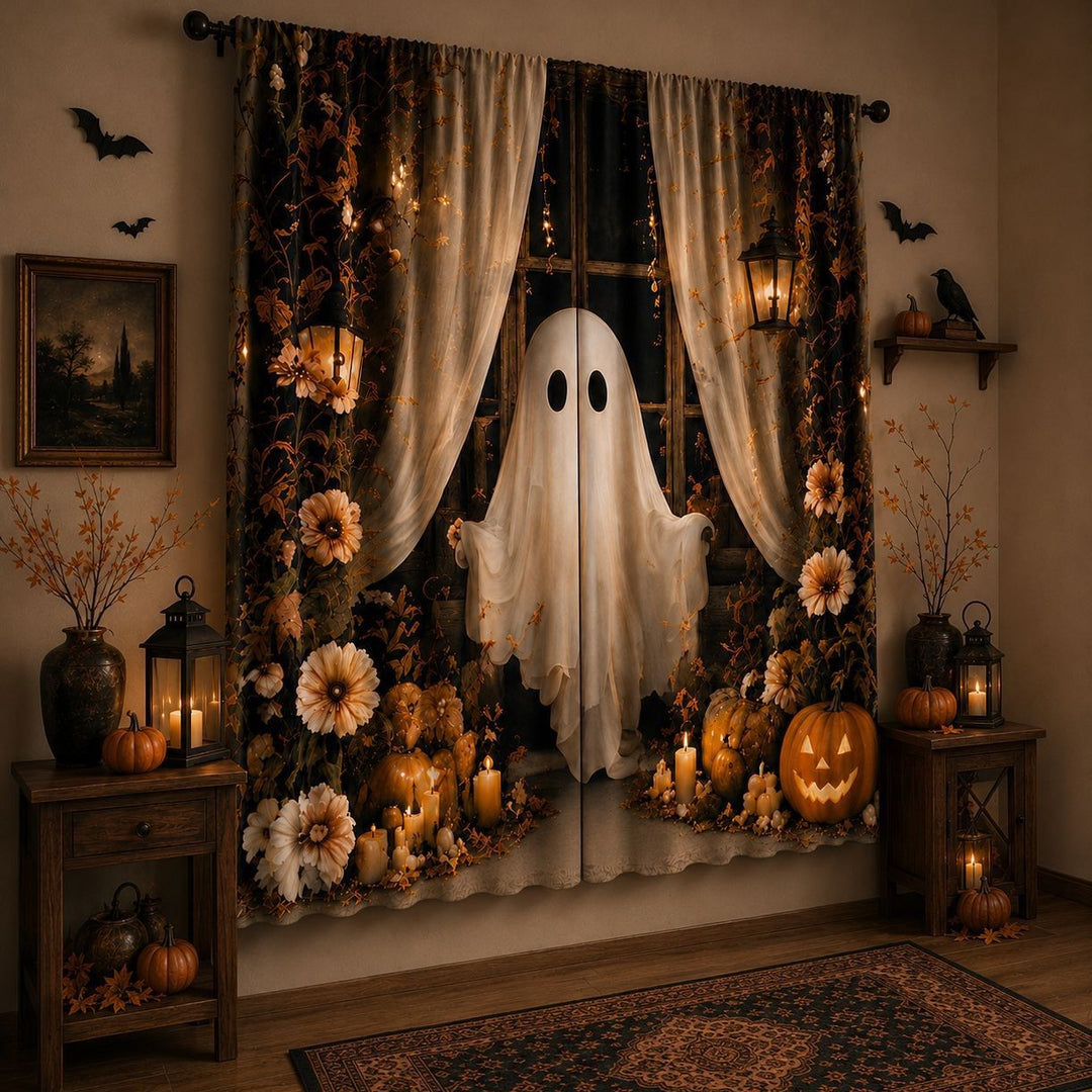 Ghost-Themed Halloween Window Drapes