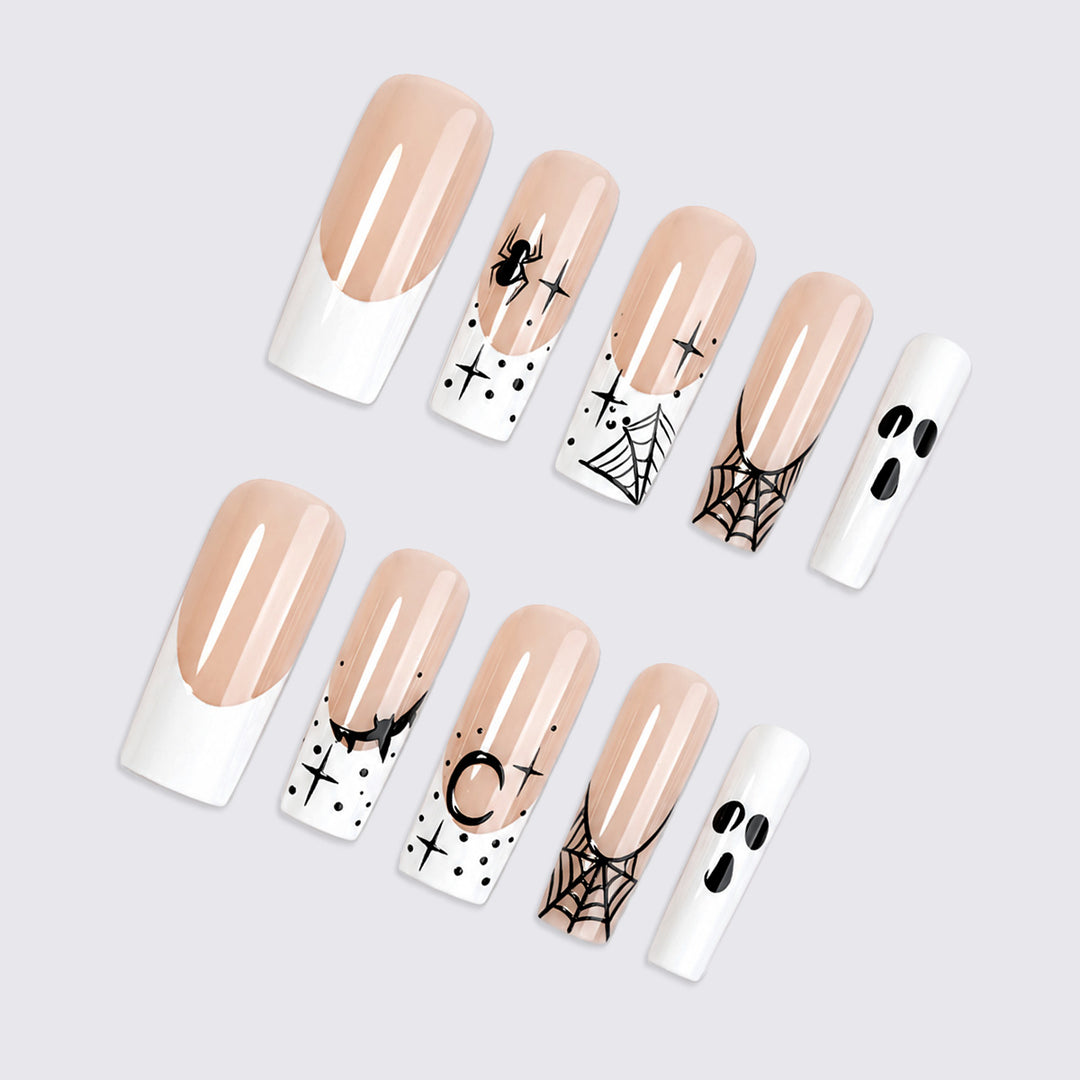 Halloween Art Nail Set with Creative Spider and Ghost Designs Bowlift