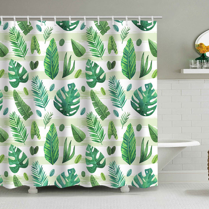 Tropical Leaf Print Shower Curtain Bowlift