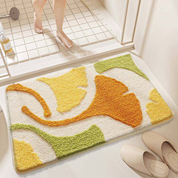 Unisex Leaf Design Plush Bathroom Mat Bowlift