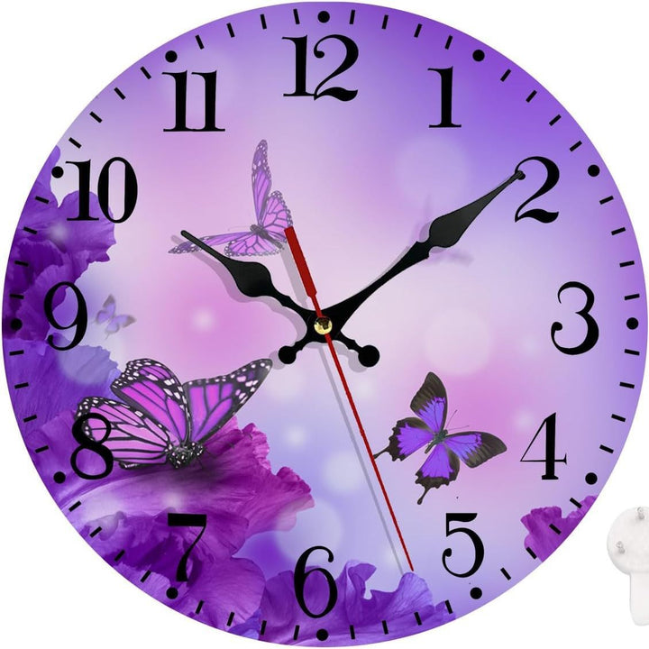 Botanical Butterfly Distressed Wood Round Wall Clock Bowlift
