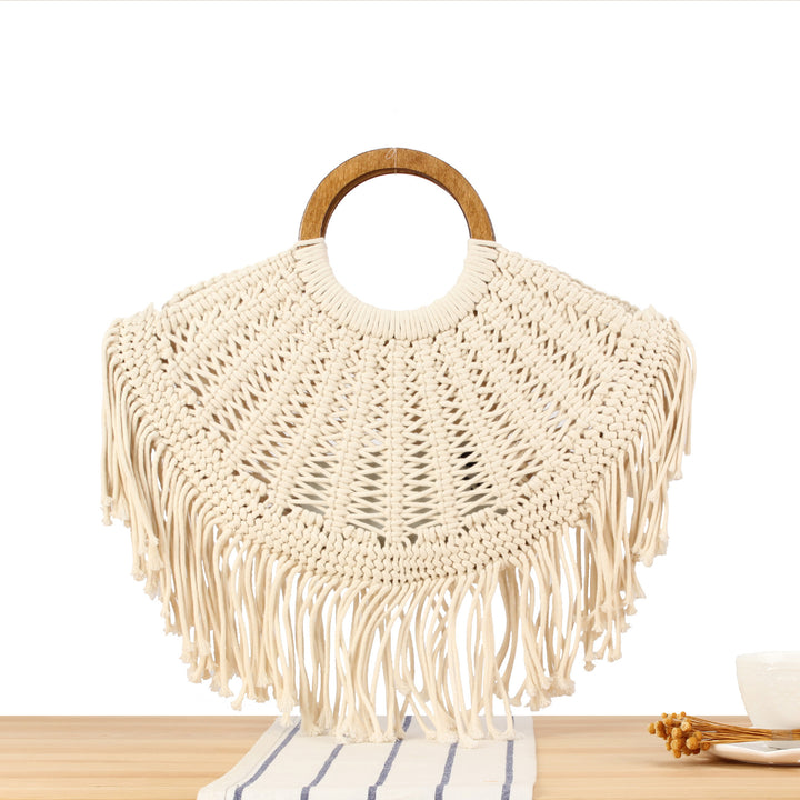 Macramé Handbag with Wooden Handles Bowlift
