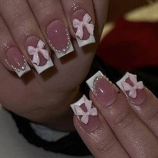 Creative 3D Bow and Pearl Nail Extensions Bowlift