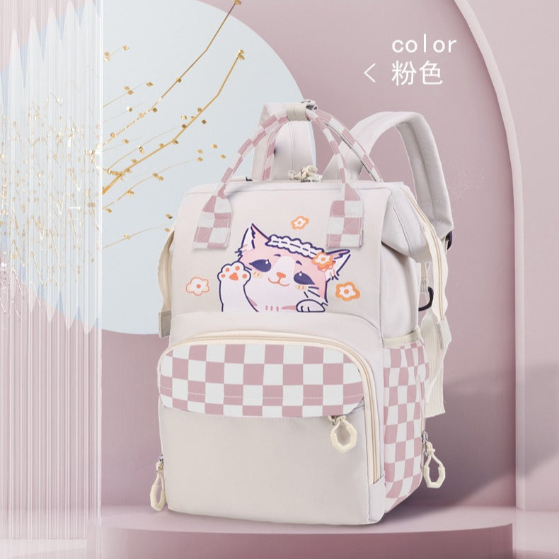Playful Cat-Themed Multi-Pocket Backpack Bowlift