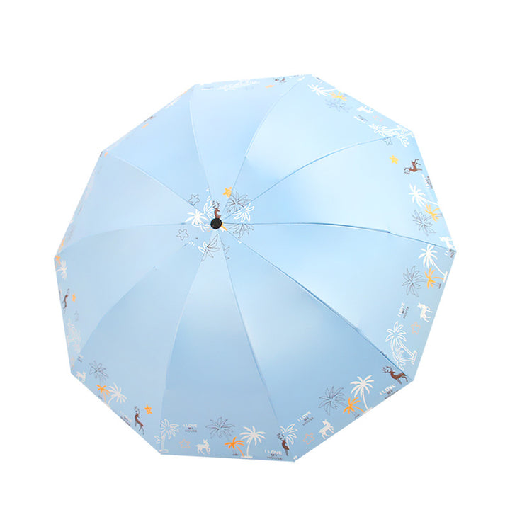 Women's Folding Umbrella with Animal Print Bowlift