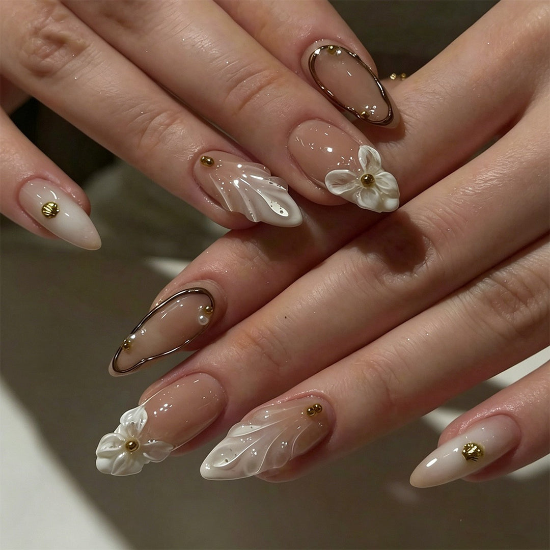 Elegant Floral Bow Press-On Nail Tips Bowlift