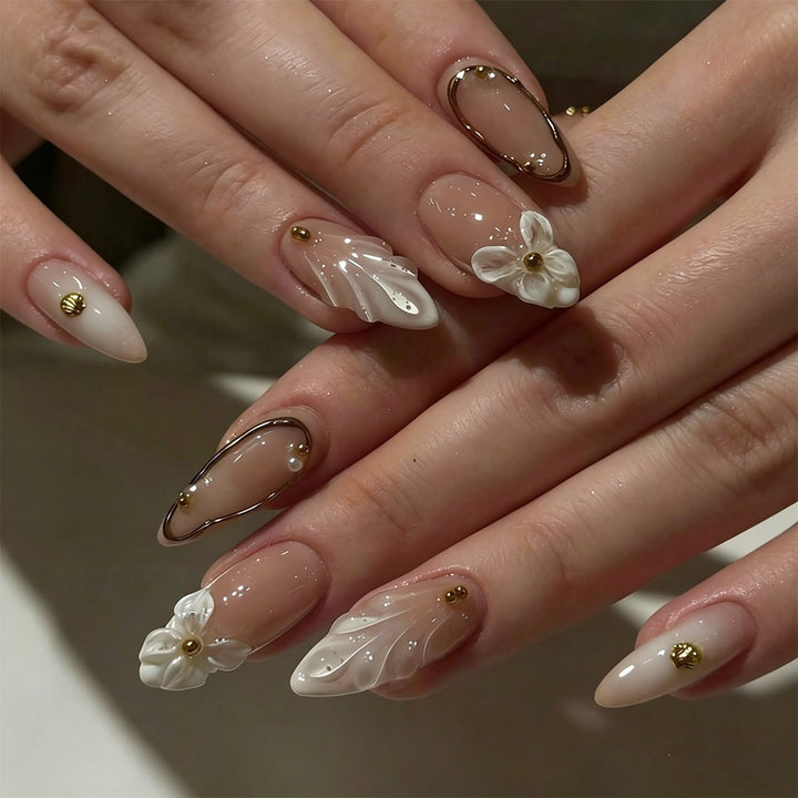Elegant Floral Bow Press-On Nail Tips Bowlift