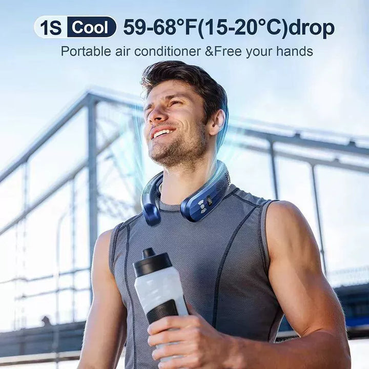 Unisex one size hands-free portable neck cooling fan with LED display and adjustable airflow Bowlift