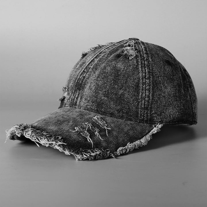 Men's Distressed Vintage Denim Baseball Cap Bowlift