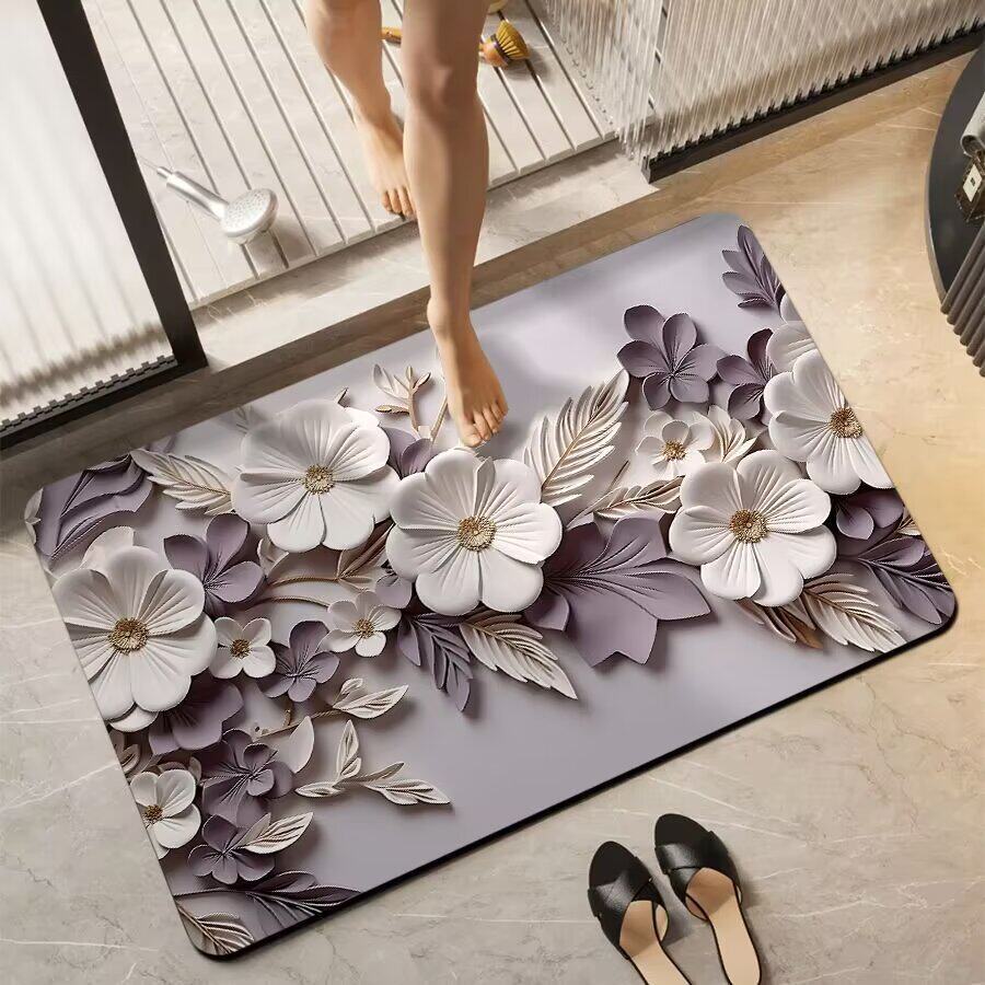 Floral-Themed Non-Slip Bath Mat Bowlift
