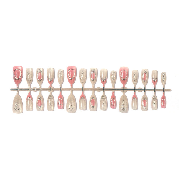 Decorative Press-On Nail Art Set with Floral and Shimmer Accents Bowlift