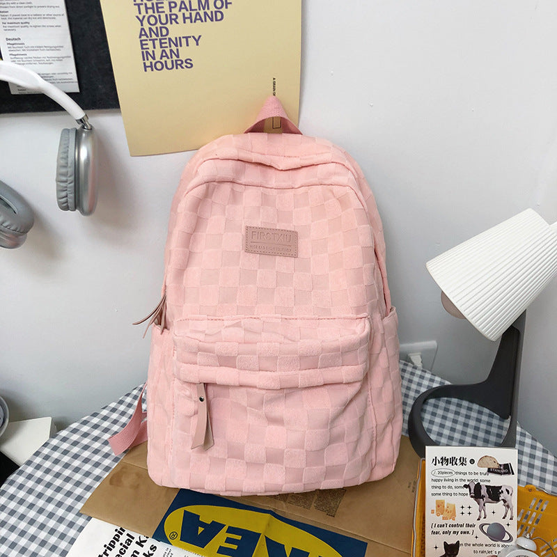 Checkered Textured School Backpack Bowlift